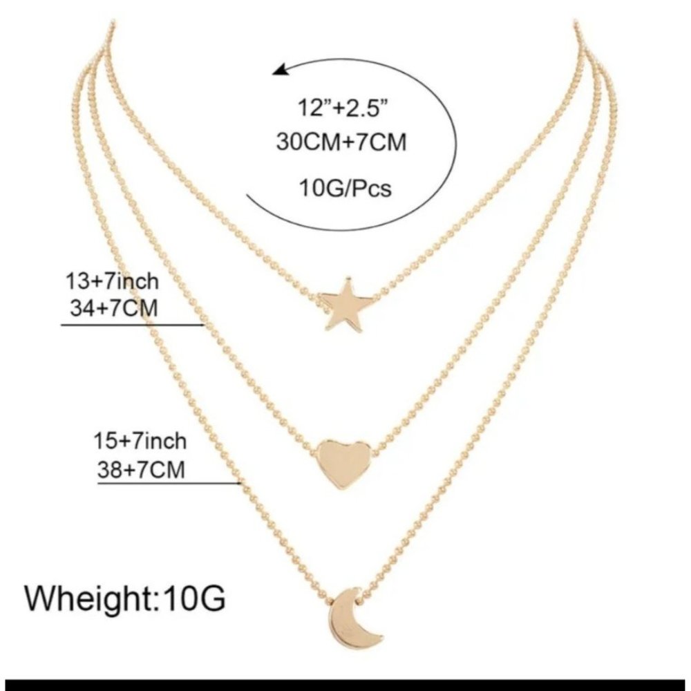 NEW Boho Dainty Moon Heart Star Gold Layered Chain Necklace A0107 - Picture 8 of 11